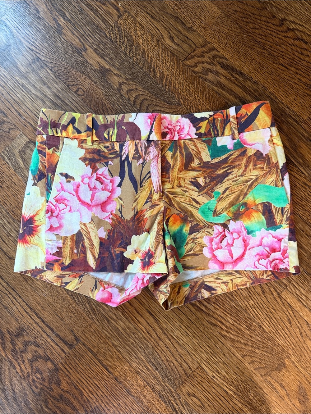 J. Crew Floral Cotton Blend Shorts - Pink, Tan & Green Accents